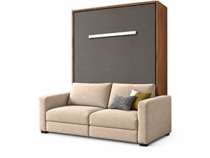 Lit escamotable vertical kimber avec canapé tissu intégré – le salon le jour, un vrai lit la nuit-140x190-cadre noyer-façade anthracite-canapé beige