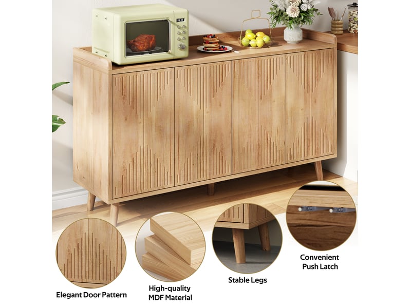  Buffet bas 4 portes 140x40x84 cm, rangement, étagères réglables, design minimaliste, anti-basculement  mdf, naturel  - Conforama E