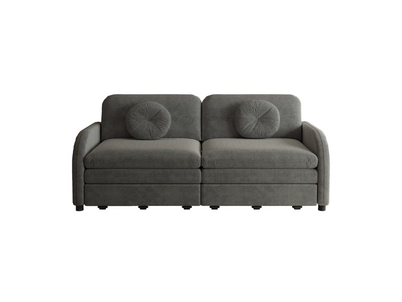 Canapé 2 places 166 cm convertible 3-en-1 fonction couchage coussins amovibles poches latérales des deux côtés revêtement en chenille coloris gris - Conforama A
