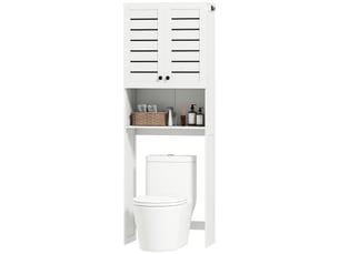 Meuble wc dessus de toilettemachine à laver avec placard à porte double, portes à persiennes, blanc, 67x31,5x190cm