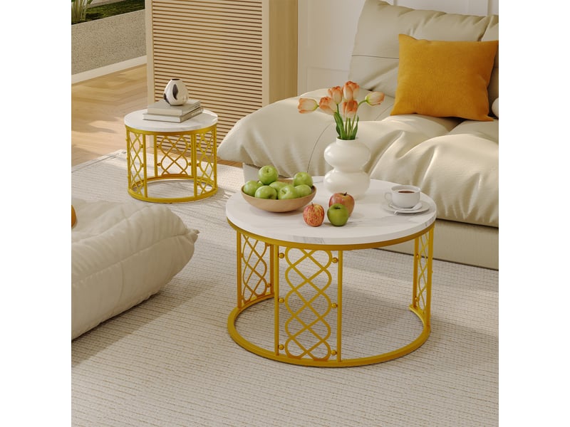  Table basse gigogne 2 pièces effet marbre noir et blanc evryae  - Conforama B