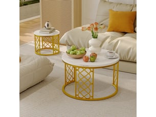Table basse gigogne 2 pièces effet marbre noir et blanc evryae