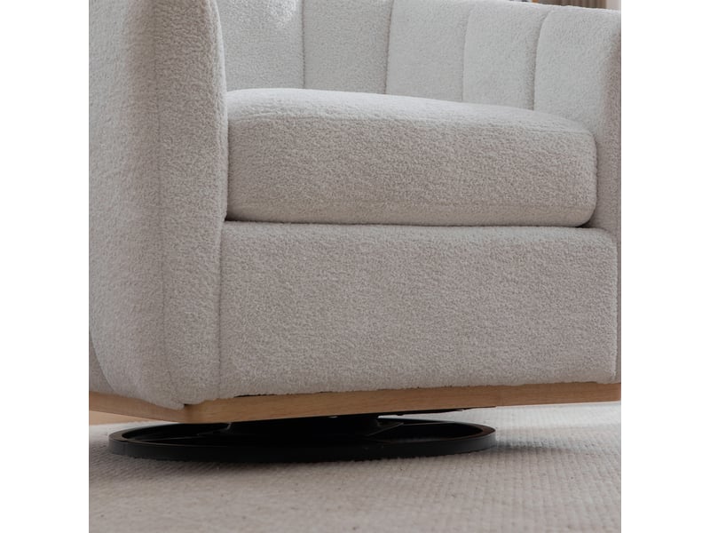  Fauteuil lounge pivotant avec repose-pieds en chenille ivoire – 81 x 73 x 75,5 cm Fay Lum - Conforama R