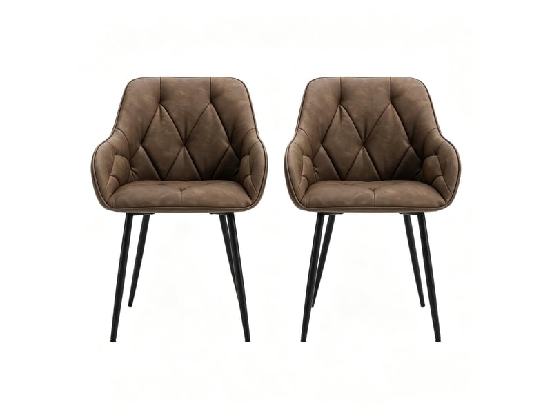  Lot de 2 chaises de salle à manger à accoudoirs en cuir régénéré marron foncé, confort vintage au quotidien  - Conforama A