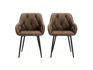 Lot de 2 chaises de salle à manger à accoudoirs en cuir régénéré marron foncé, confort vintage au quotidien