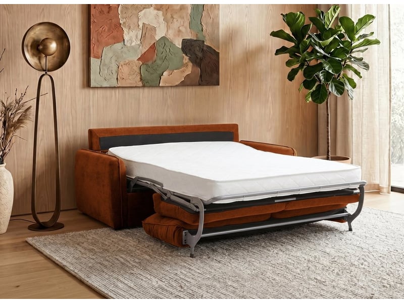  Canapé convertible express 3 places matelas 15 cm en tissu texturé terracotta adilio KF8509-2P-TERRA - Conforama C