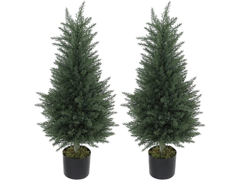  Plantes artificielles cyprès uv lot de 2 90 cm cravdom  - Conforama A