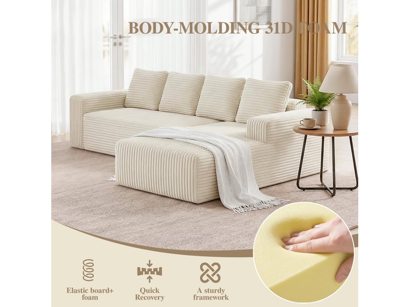  Canapé d'angle modulable 261x168x58 cm – beige – chaise longue à gauche, assise profonde, sans montage  - Conforama D