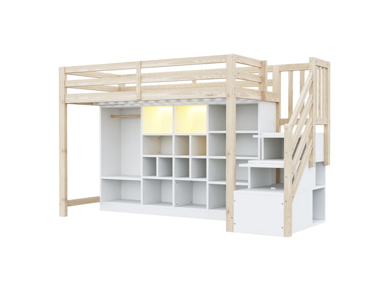  Lit superposé en bois naturel et blanc 90x200 cm  - Conforama A