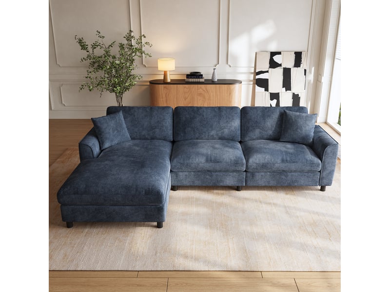  Canapé d’angle tcqpz nuage 3 places réversible 256 x 137 x 79 cm chenille bleu marine  - Conforama D