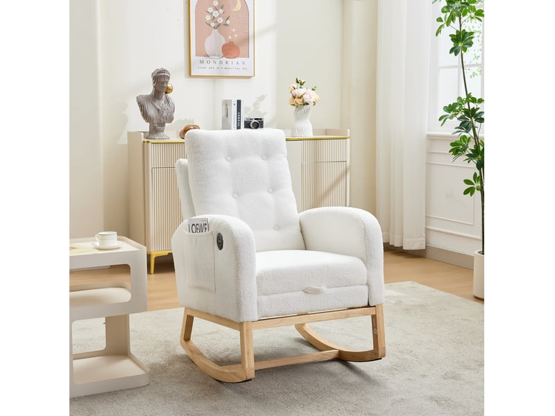 Fauteuil à bascule 66,5x121,5x102 cm avec repose-pieds bouclette blanc - Conforama B