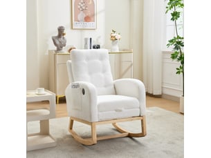Fauteuil à bascule 66,5x121,5x102 cm avec repose-pieds bouclette blanc