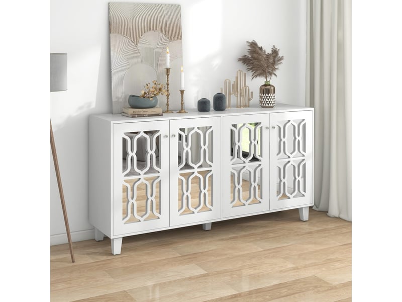 Buffet, armoire de cuisine, meuble de rangement avec poignées en cristal, 4 portes et stratifié amovible, 160 x 40 x 84 cm, blanc - Conforama D
