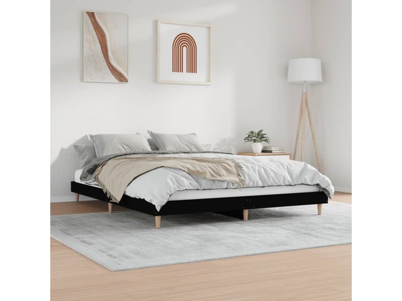  Lit double- lit adulte -  cadre de lit sans matelas noir 200x200 cm bois d'ingénierie  - Conforama C