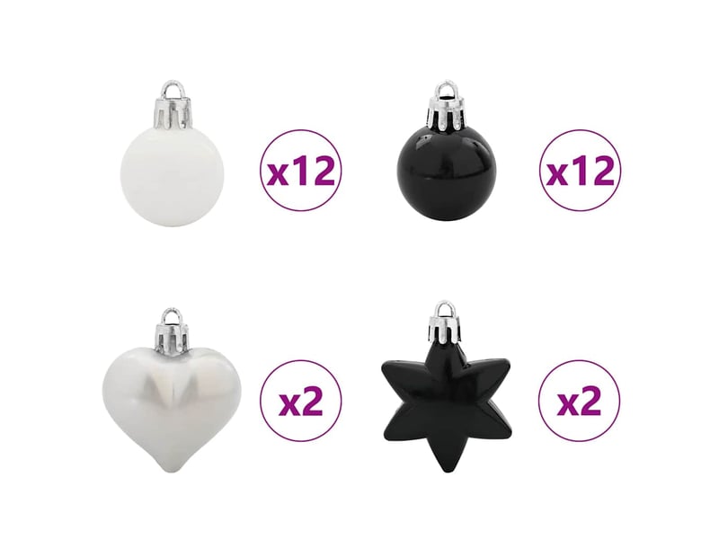 Ensemble de boules de noël 40 pc noir et blanc ø 6 cm plastique cf61834 - Conforama E