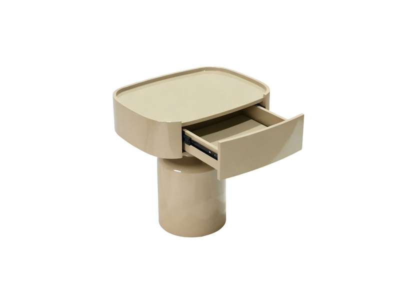  Table d'appoint à un tiroir laquée couleur taupe brillant  - Conforama D