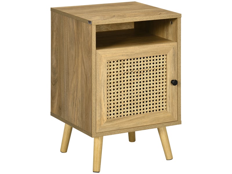  Table de chevet table de nuit avec placard porte cannage et niche design vintage naturel 39 x 35 x 60 cm  - Conforama B