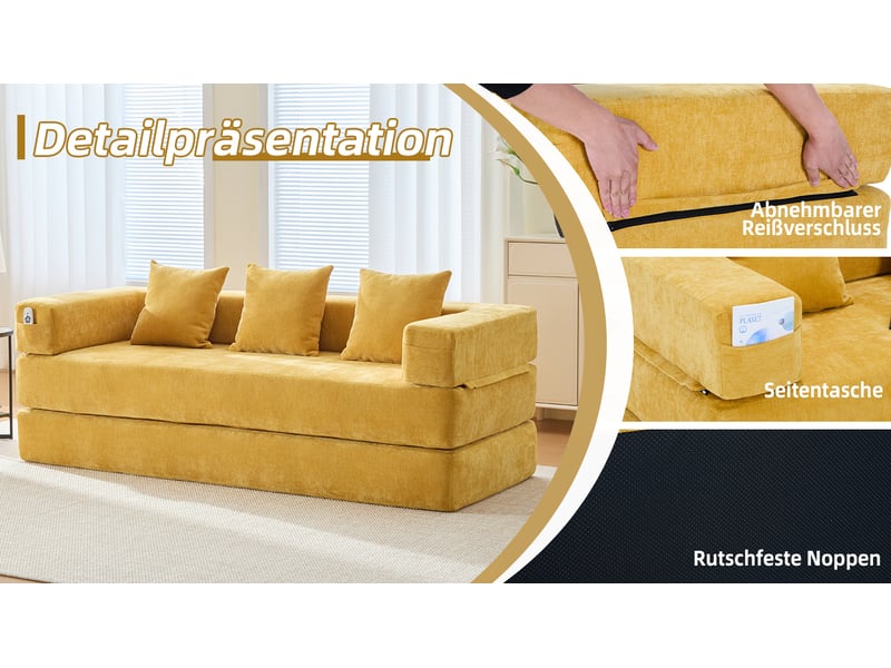  Canapé modulable chenille jaune moutarde - canapé d'angle avec rangement intégré et base antidérapante pour salon moderne  - Conforama W