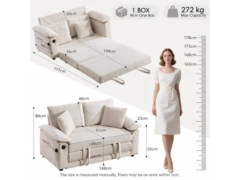  Fauteuil de détente avec coussin de tête et lombaire, design moderne en chenille blanche  - Conforama D