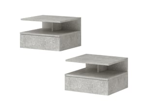 Ensemble de 2 tables de chevet suspendues avec tiroir et étagère ouverte, 35 x 32 x 22,5 cm, gris ciment