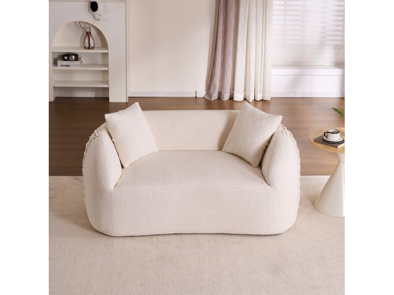  Canapé modulable 2 places courbé en chenille blanc crème, sans montage, 155x90x67 cm  - Conforama B