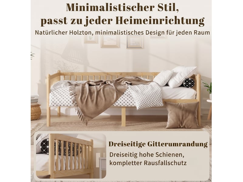  Lit de jour 90x200 cm à 3 côtés barrières coloris bois naturel  - Conforama E