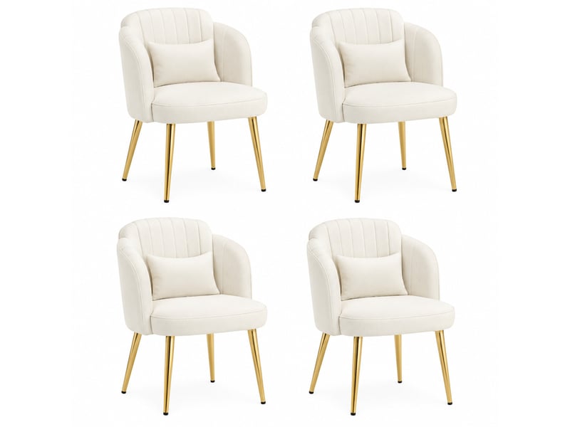 Lot de 4 chaises de salle à manger 58,50×62,00×78,00 cm en polyester et fer rembourrées blanches avec pieds réglables chicfurn - Conforama A