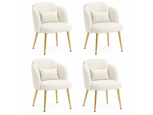 Lot de 4 chaises de salle à manger 58,50×62,00×78,00 cm en polyester et fer rembourrées blanches avec pieds réglables chicfurn