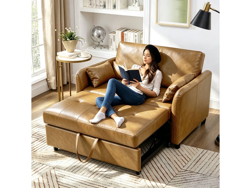  Canapé convertible en lit 122 cm 2 places avec dossier réglable 3 positions, couchage 156 x 100 cm, revêtement pu imperméable, marron  - Conforama B