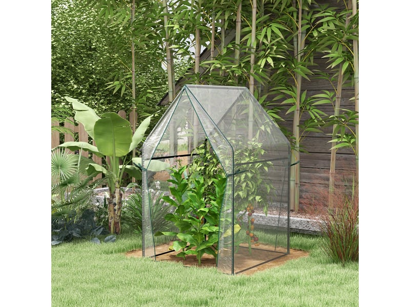 Mini serre de jardin avec 2 portes enroulables et bâche en pe 90 x 90 x 145 cm, transparente  - Conforama C