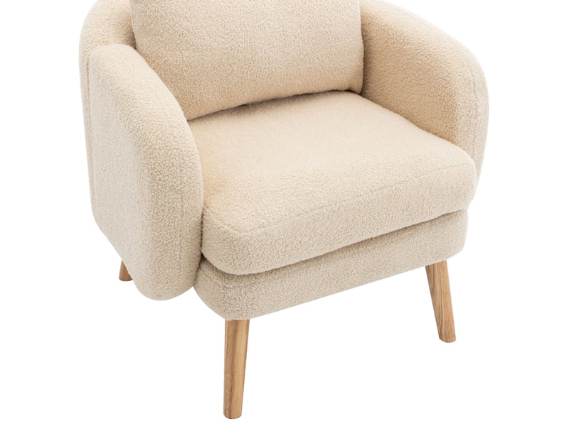  Fauteuil en teddy avec grand coussin de dossier et assise épaisse, structure en bois massif, beige  - Conforama E