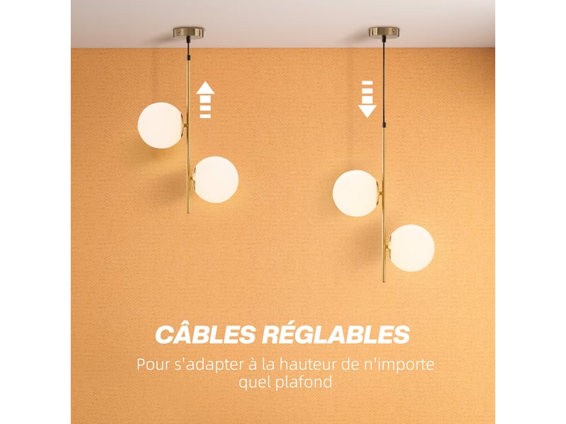  Suspension luminaire moderne, lustre plafonnier de double-tête, lumière suspendue réglable pour entrée, ton doré, salon  - Conforama E