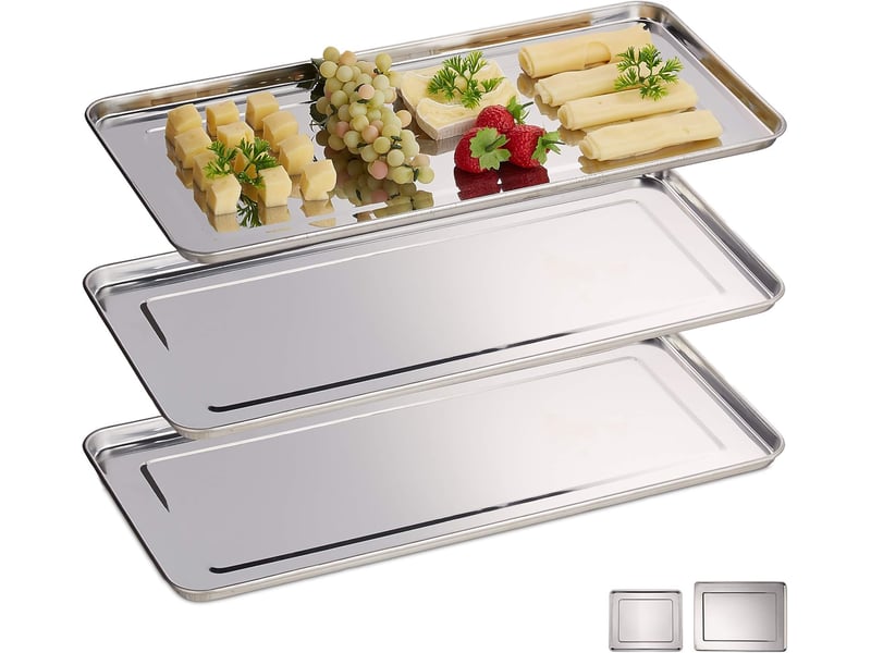  Lot de 3 plateaux de service en acier inoxydable – 45x35x2 cm  - Conforama A