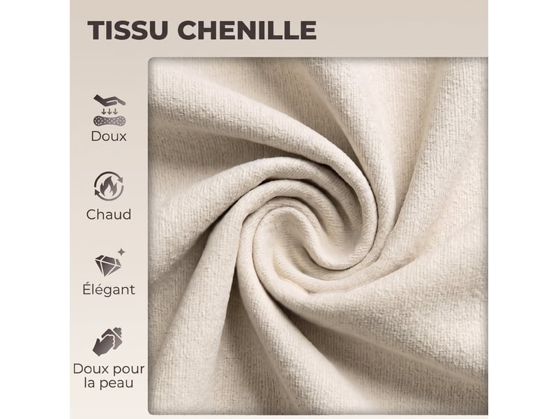  Tabouret de coiffeuse en chenille, tabouret de bar réglable en hauteur 51-66 cm, tabouret de maquillage pivotant, crème  - Conforama R
