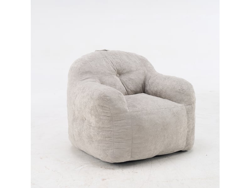 Fauteuil pouf avec accoudoirs et dossier ergonomique, prérempli, en tissu effet fourrure gris clair 95 × 95 × 79 cm - Conforama A