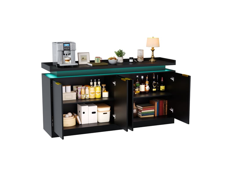 Buffet,160x39x83 cm,4 portes et éclairage led rgb,mdf,noir - Conforama A