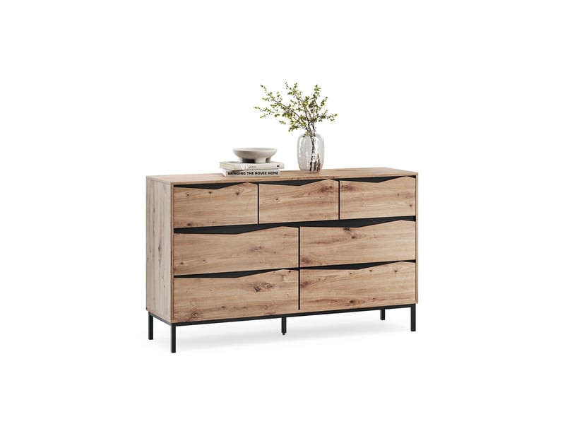  Vicco commode avec tiroirs, chênenoir, 140x85cm avec 7 tiroirs  - Conforama E
