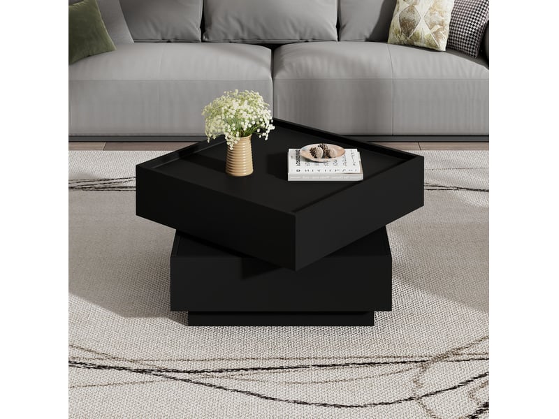 Table basse pivotante avec 2 tiroirs et rangement, plateau rotatif 360° pour salon, 60 × 60 × 38 cm  - Conforama B