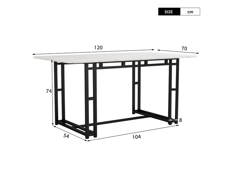  Table à manger de luxe légère 120 x 70 x 74 cm, rectangulaire, coloris blanc et noir, piètement et bâti en métal pour salle à manger  - Conforama C