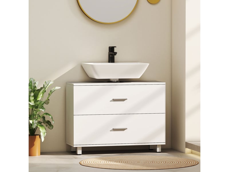  Meuble sous-évier moderne avec 2 tiroirs pour lavabo sans colonne 80x30x60 cm blanc  - Conforama D