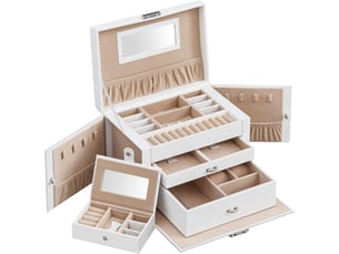 Boîte à bijoux et trousse de maquillage blanche avec miroir et mini étui de voyage