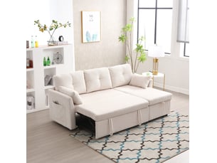 Canapé d'angle réversible convertible <strong>MODENVIE</strong> <strong></strong> 3 places Velours côtelé beige avec coffre de rangement