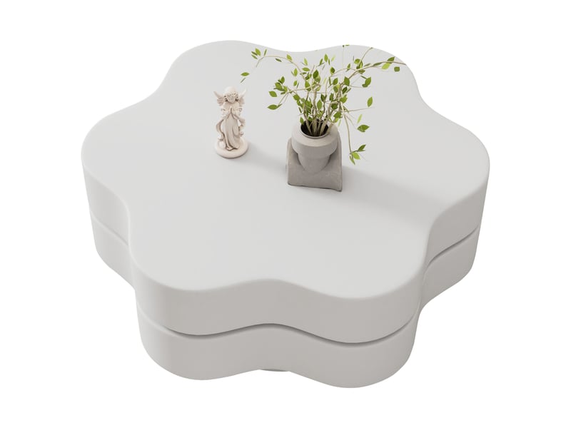 Table basse 700 x 700 x 355 mm blanche en mdf plateau pivotant 360 degrés led pour salon - Conforama A