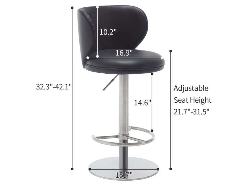  Tabouret de bar réglable pivotant,52,5x52,5x116 cm,acier inoxydable,noir  - Conforama C