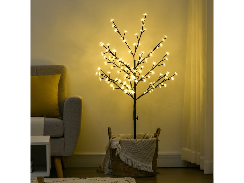  Cerisier en fleurs avec 120 lumières led blanc chaud ip44, décoration intérieure, 17 x 17 x 120 cm, noir  - Conforama D