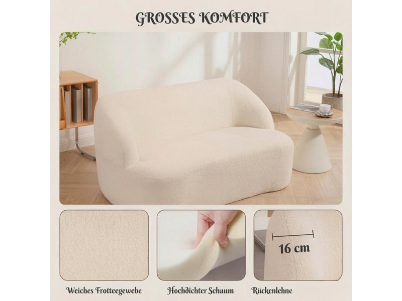  Canapé 2 places, canapé de salon, en tissu bouclé, livré monté, forme incurvée, 142 cm, mobilier pour espace de vie, pour salon  - Conforama D