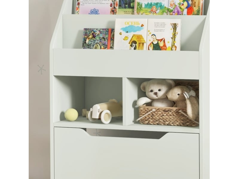  Bibliothèque enfant 60 x 29,9 x 90 cm vert clair en mdf, 3 niveaux, 2 niches et tiroir sur roulettes  - Conforama E