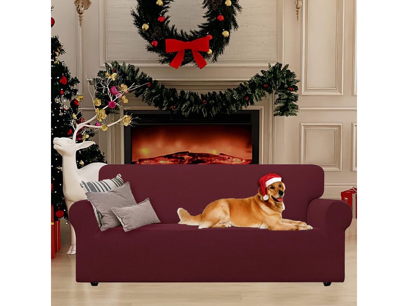  Housse canapé extensible  moderne, antidérapante, antisalissure, lavable 2 places（145-175cm）rouge  - Conforama C
