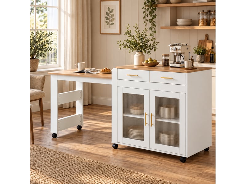  Îlot de cuisine mobile extensible avec prises et rangement homvra  - Conforama D