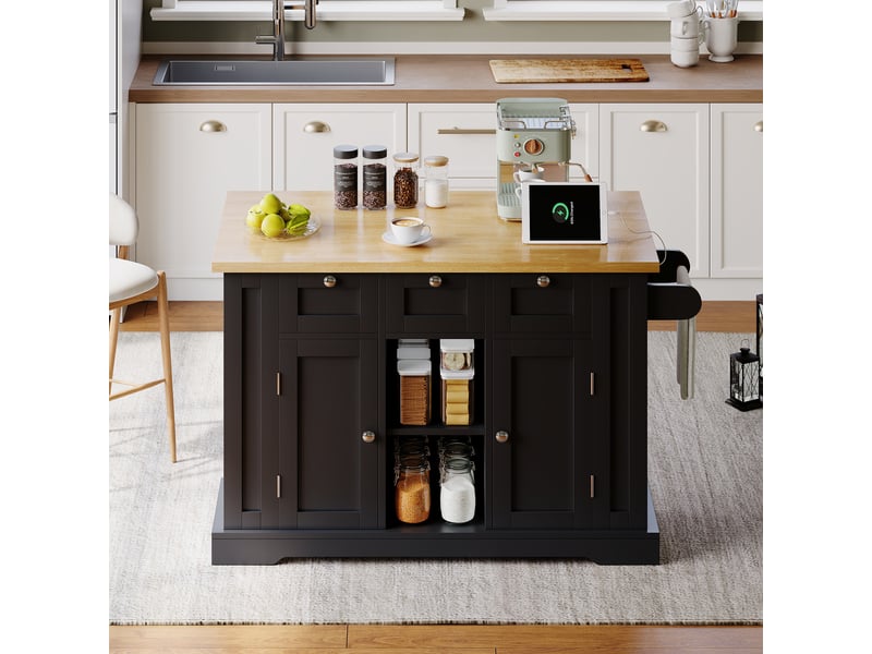Desserte de cuisine 132x40(70)x87 cm à plateau rabattable, naturel et noir - Conforama D